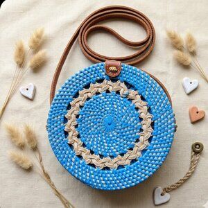 Boho Round Rattan Crossbody